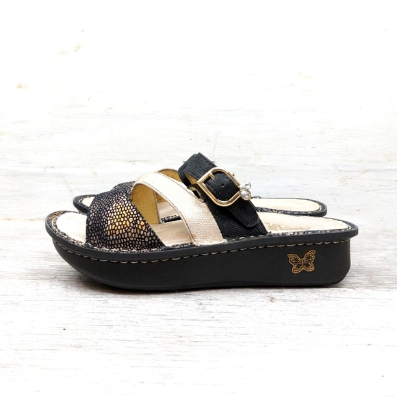 Alegria Shoes - Alegria Womens 38 Colette Bronze Mosaic Slip On Open Toe Sandals Black Gold